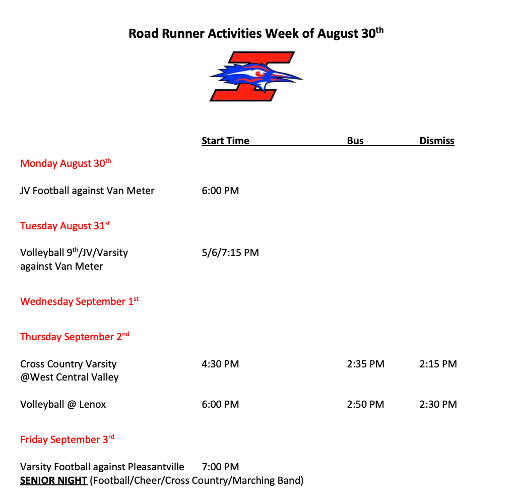 Week of August 30 Activities 