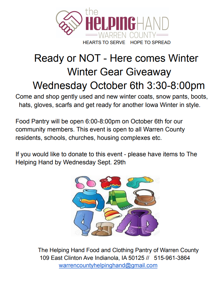 Helping Hand Winter Gear Giveaway flyer