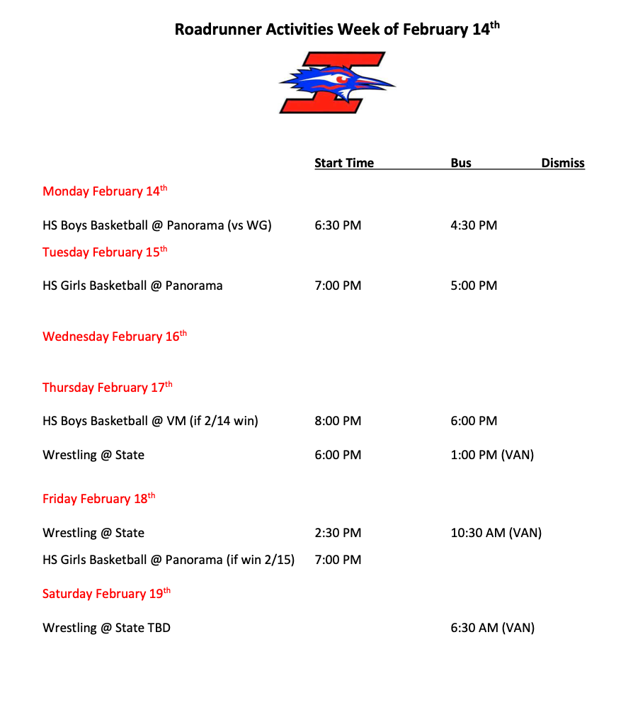 Activities for the week of February 14