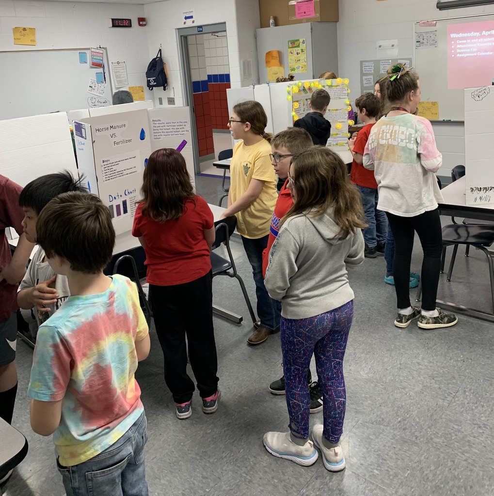 Students sharing science fair projects with classmates