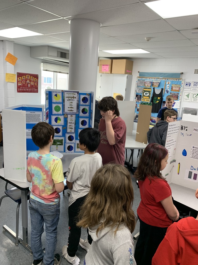 Students sharing science fair projects with classmates