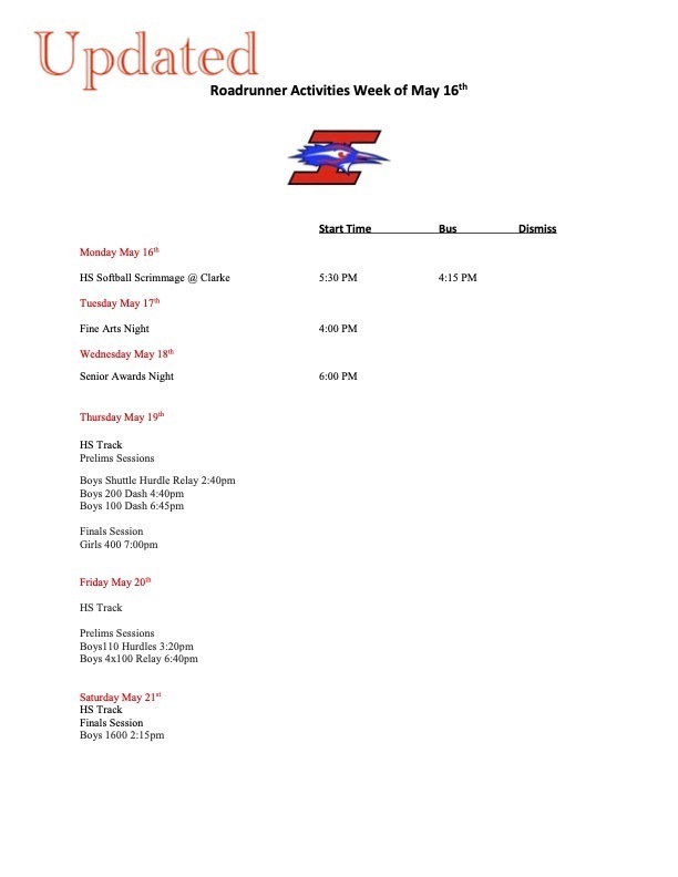 Updated Activities Schedule
