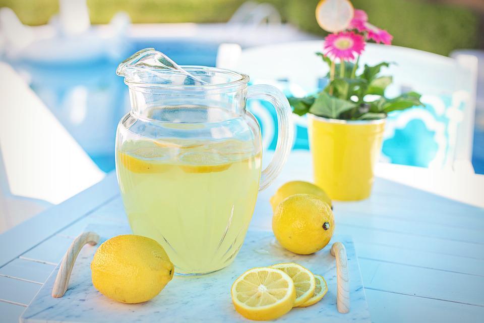 fresh lemonade in a glass pitcher