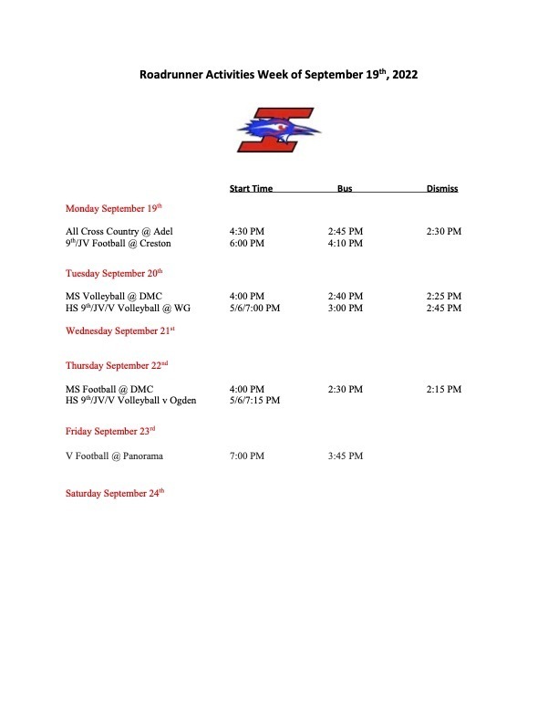 Activity schedule for September 19
