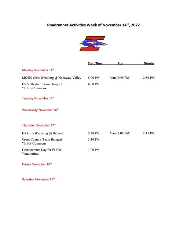 Activity Schedule November 14