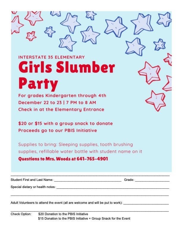 Girls Slumber Party Sign up flyer