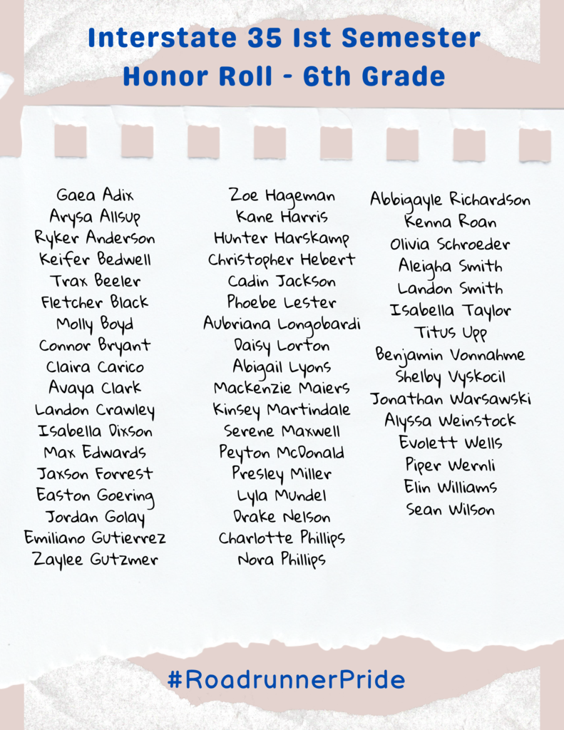 6th Grade Honor Roll Students